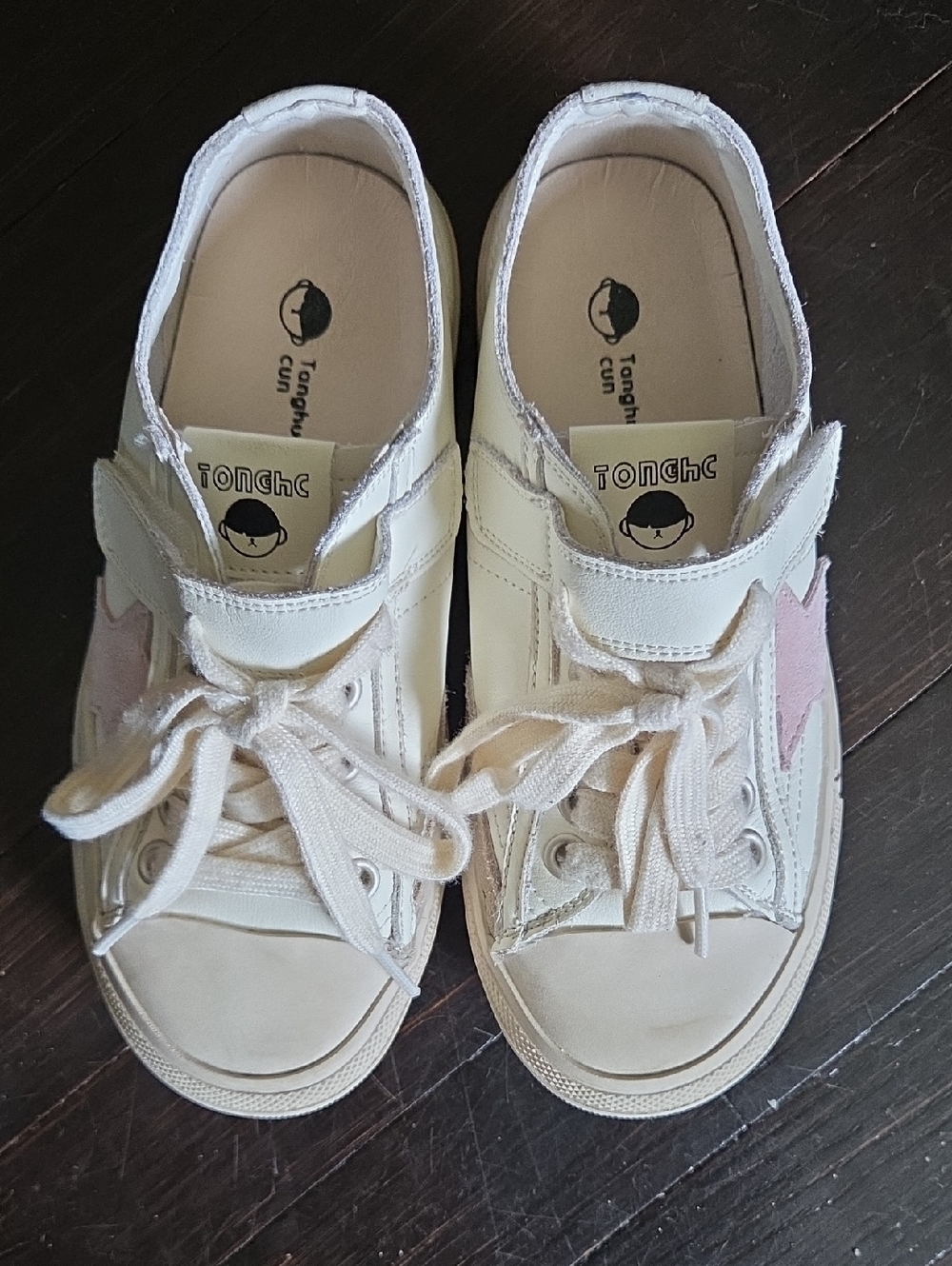 Kids White Leather Sneakers with Pink Accent